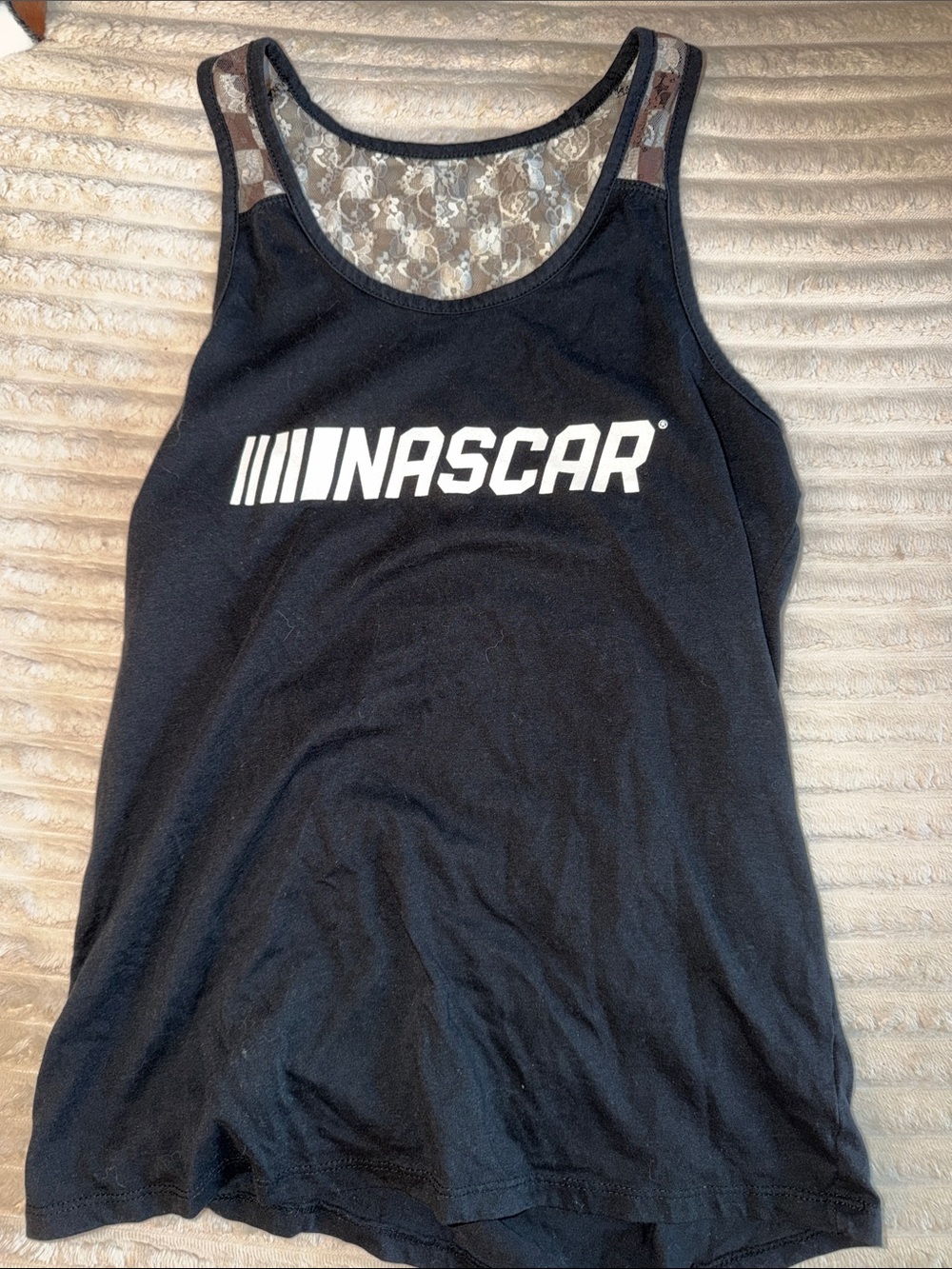 Nascar Black Tank with White Logo - Women's Racerback